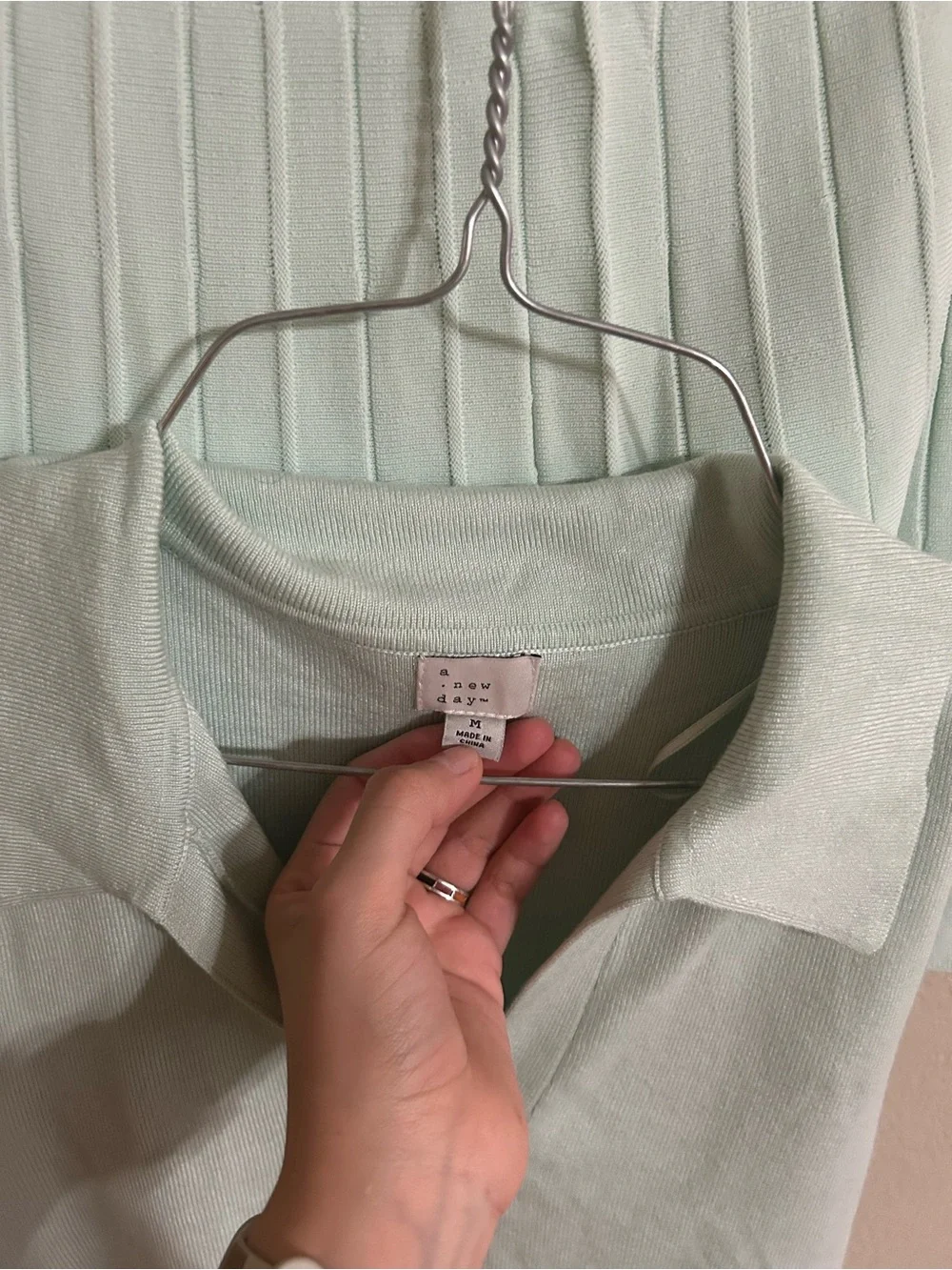a new day Mint Green Ribbed Knit Polo Dress